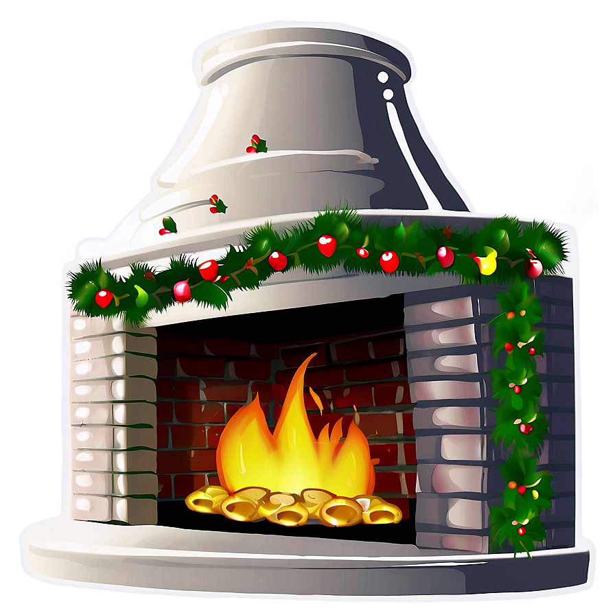 Christmas Fireplace With Holly Decoration Png Dcn