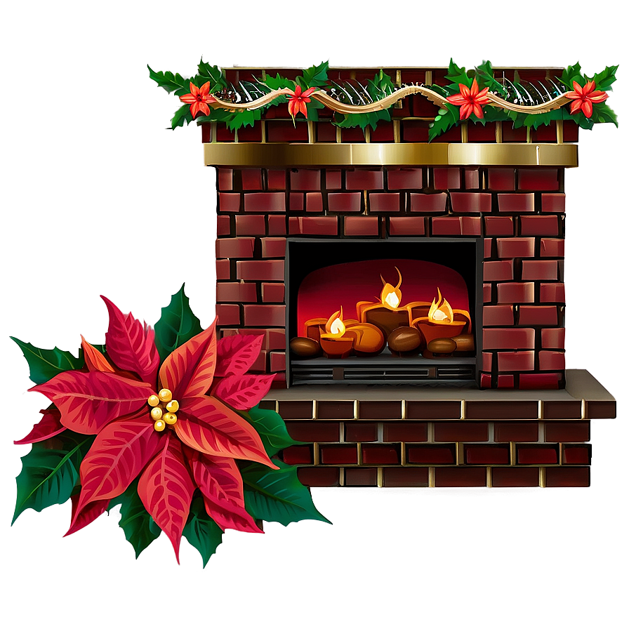 Christmas Fireplace With Poinsettias Png 06262024