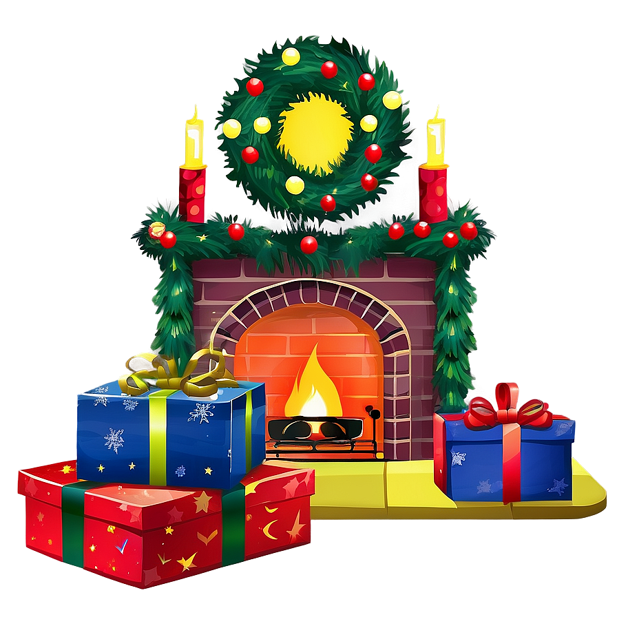 Christmas Fireplace With Presents Png Oio75