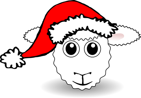 Christmas Sheep Cartoon Santa Hat