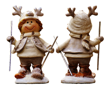 Christmas Skiing Figurines Reindeer Hats