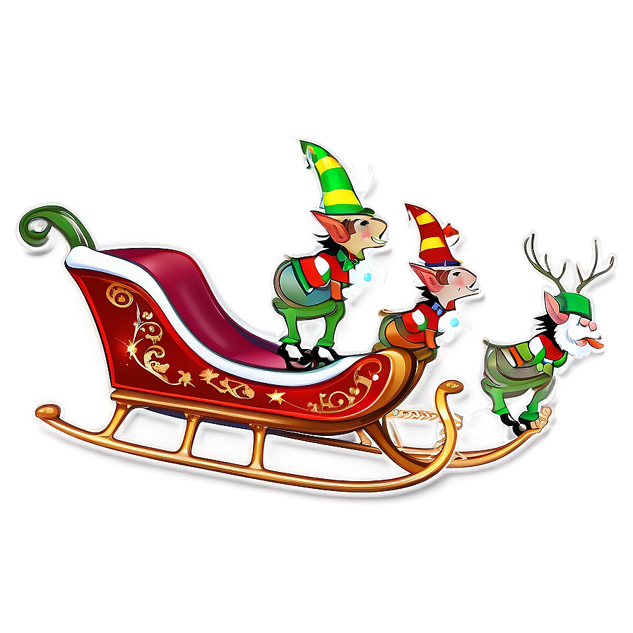 Christmas Sleigh With Elves Png Umv98