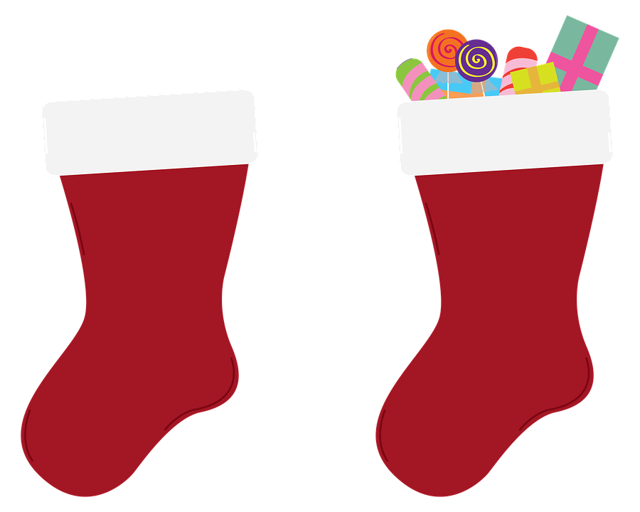 Christmas Stockings Filled With Candiesand Gifts