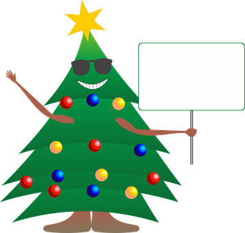 Christmas Tree Character Holding Sign