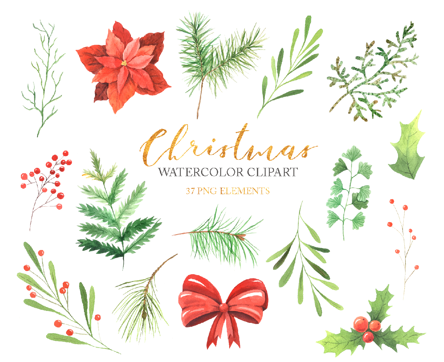 Christmas Watercolor Clipart Collection