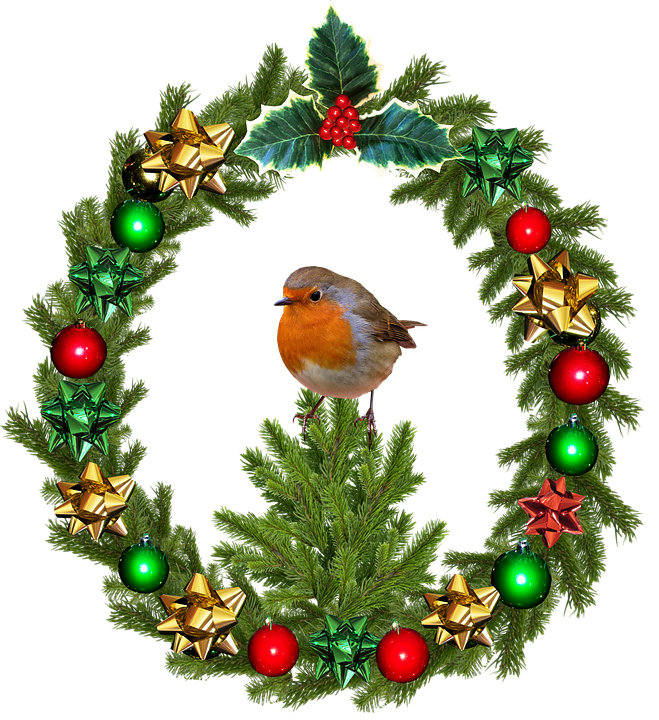 Christmas Wreathwith Robin Bird.png