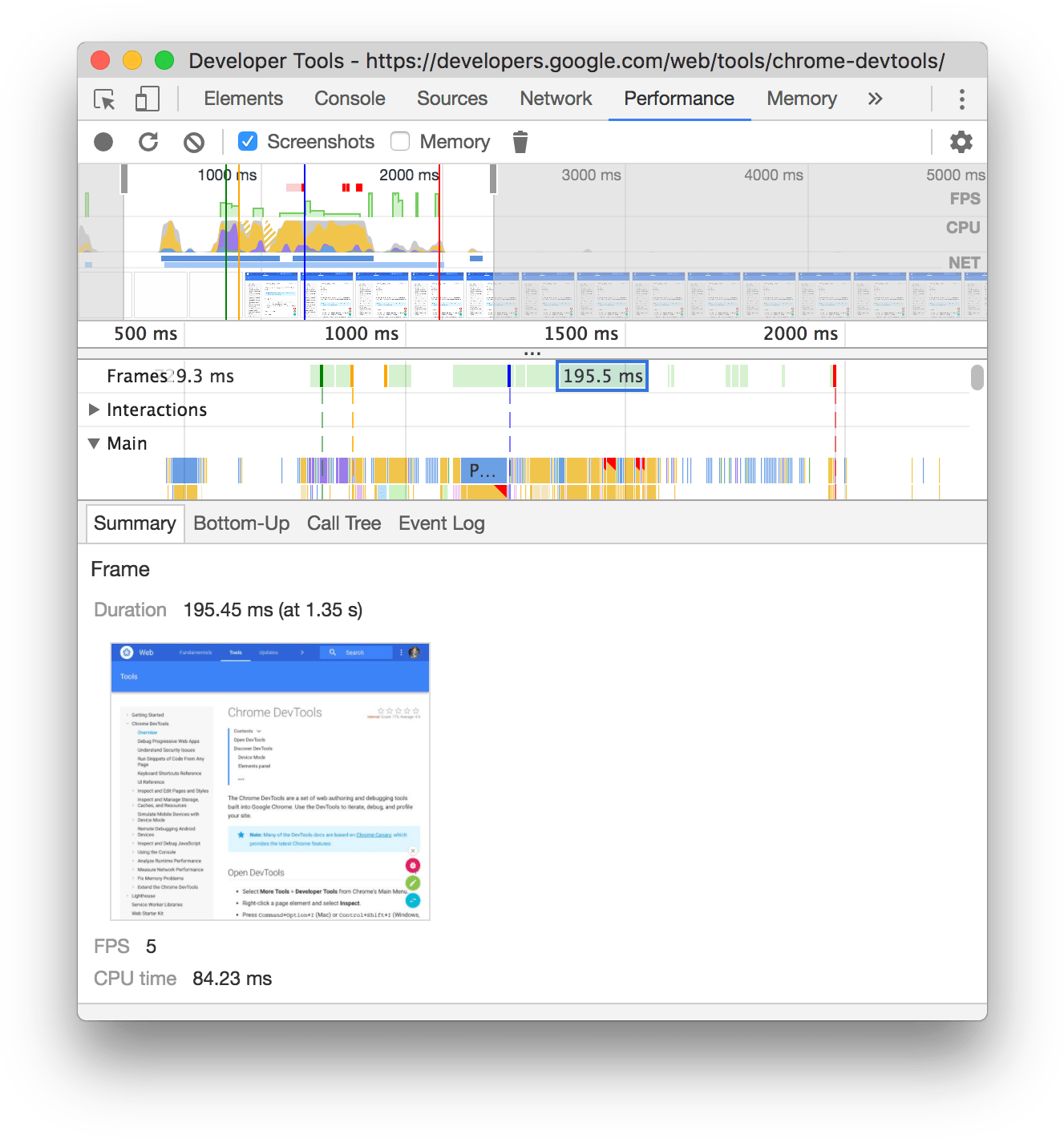 Chrome Developer Tools Performance Tab