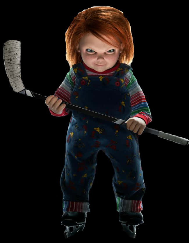 Chucky Holding Hockey Stick