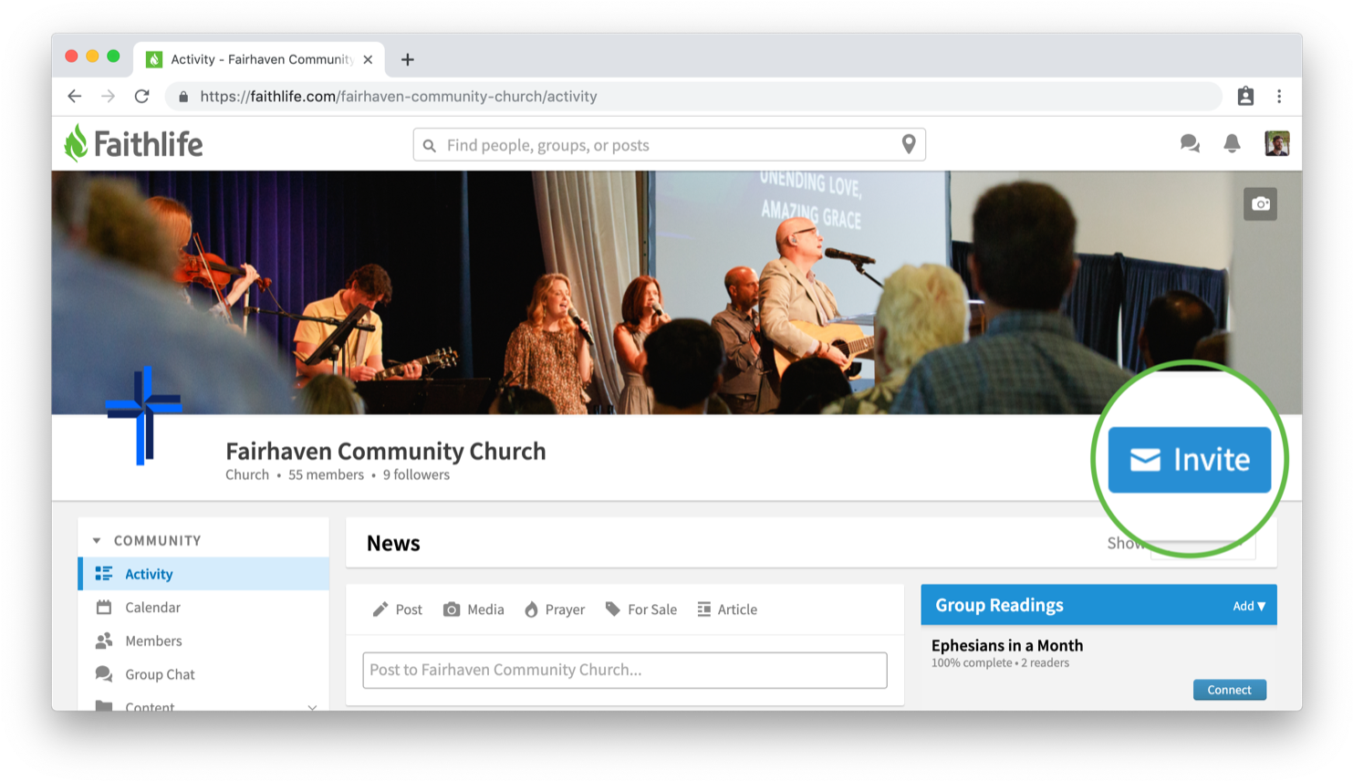 Church Community Invite Button