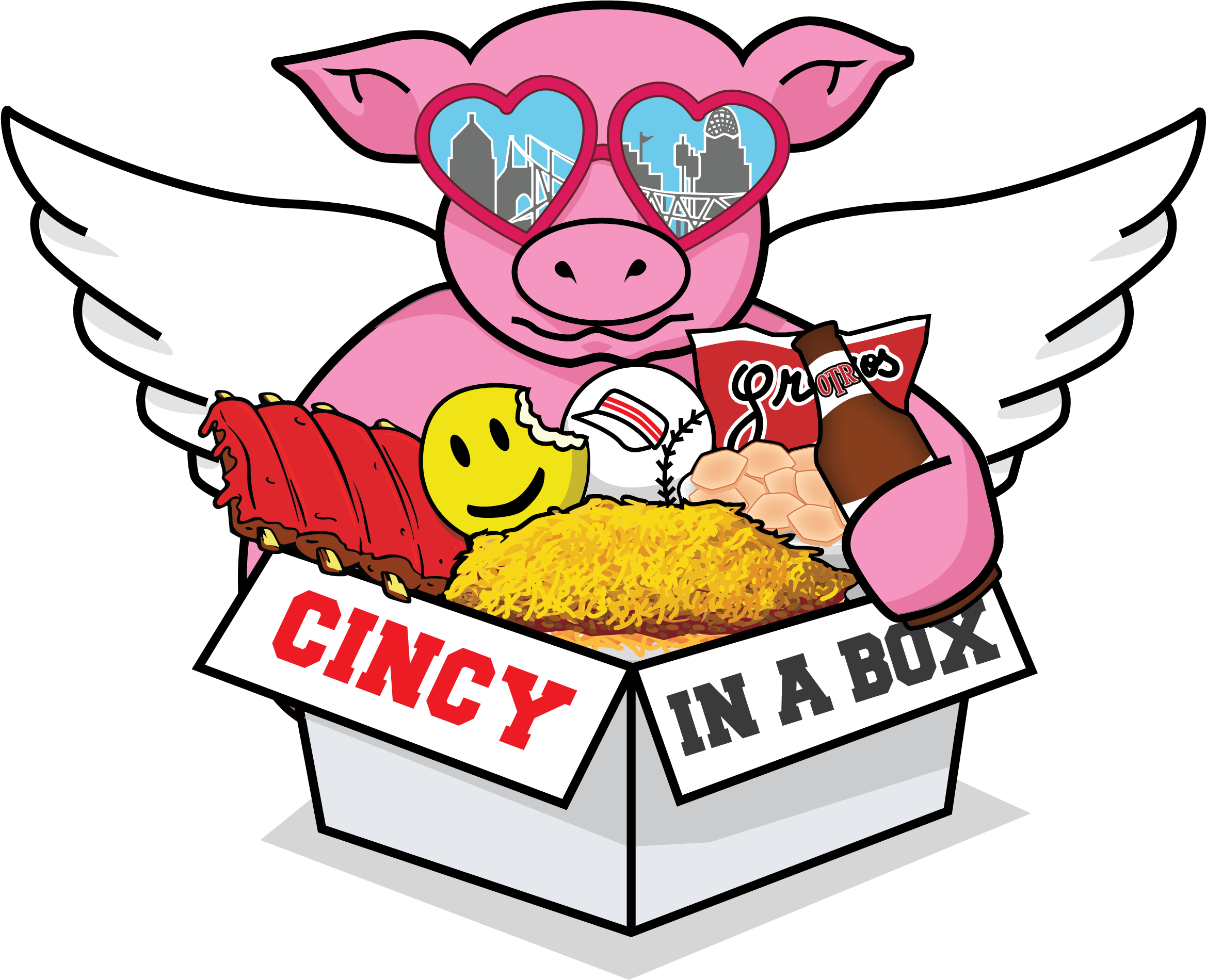 Cincinnati Themed Flying Pig Illustration