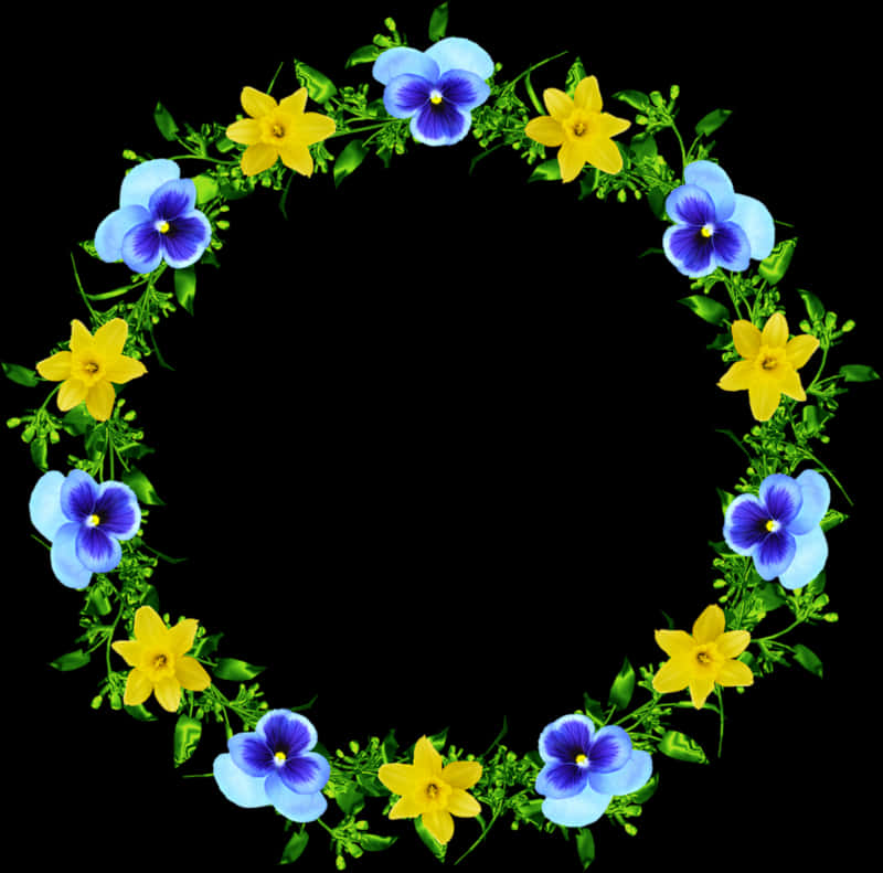 Circular Floral Frame Yellow Blue Flowers