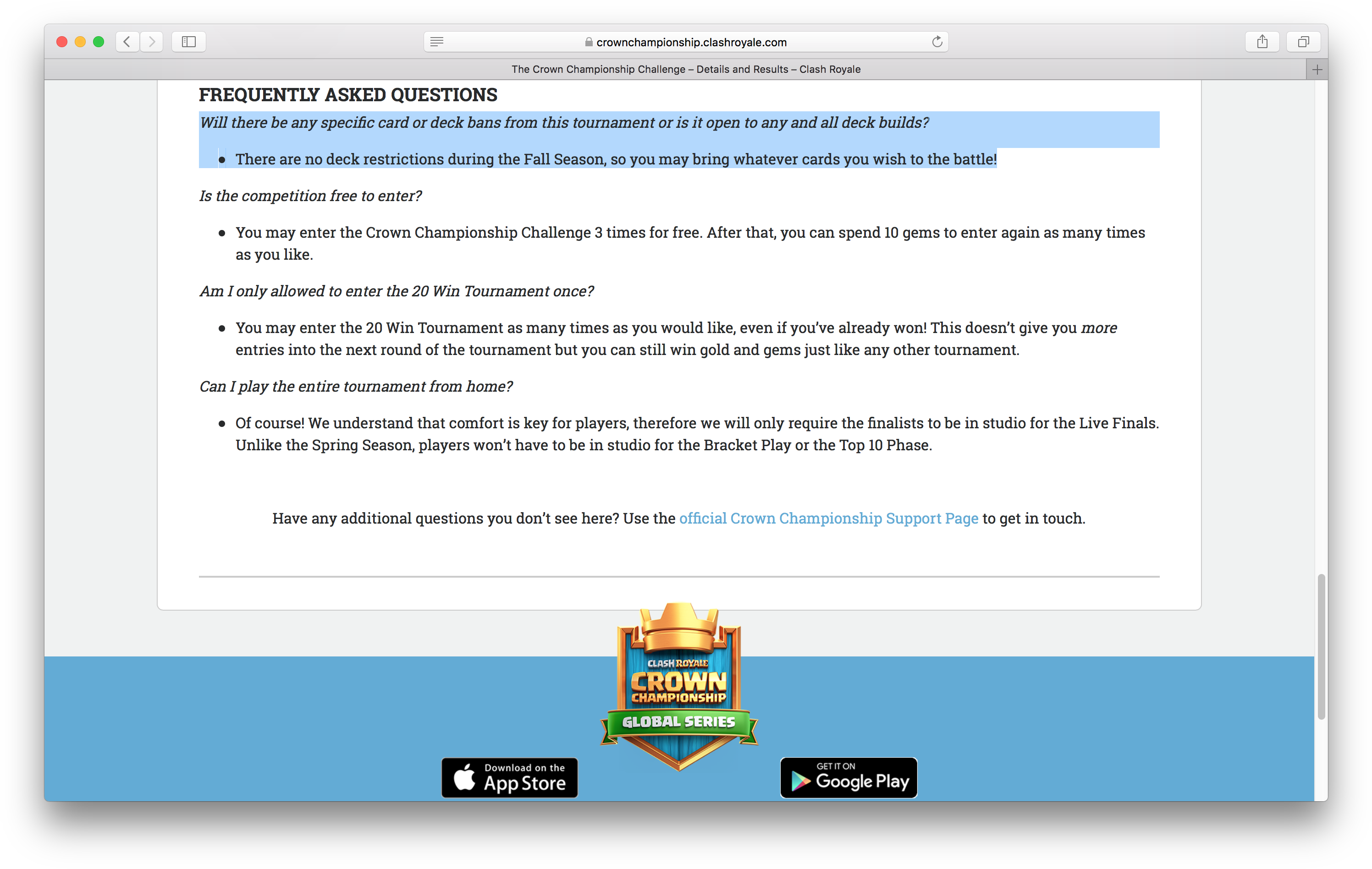 Clash Royale Crown Championship F A Q Screen
