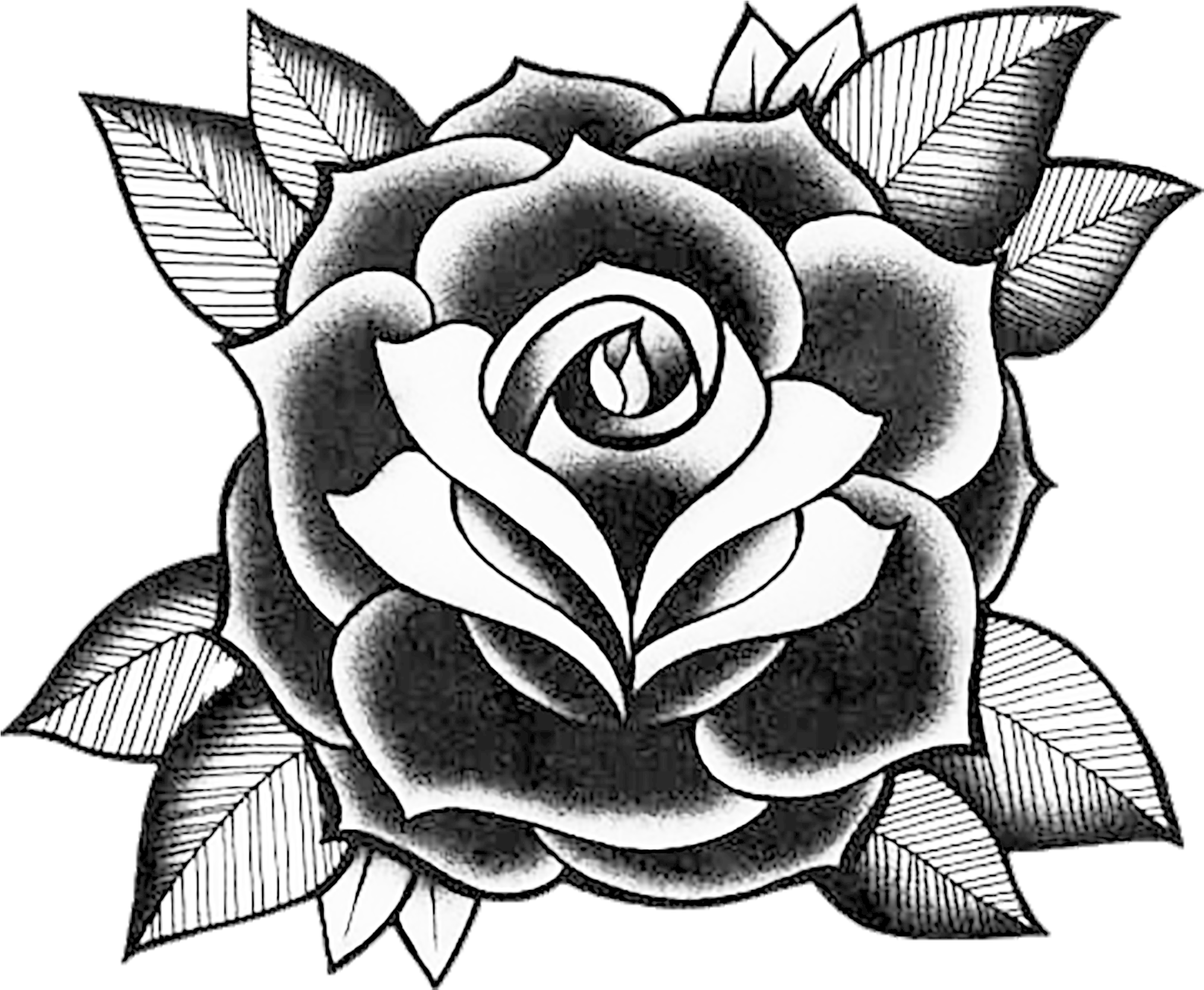 Classic Blackand White Rose Tattoo Design