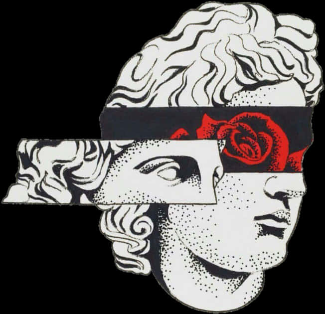 Classical Sculpturewith Red Rose Blindfold