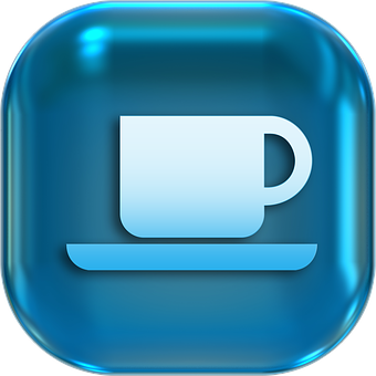 Coffee Cup Icon Blue Glossy Button