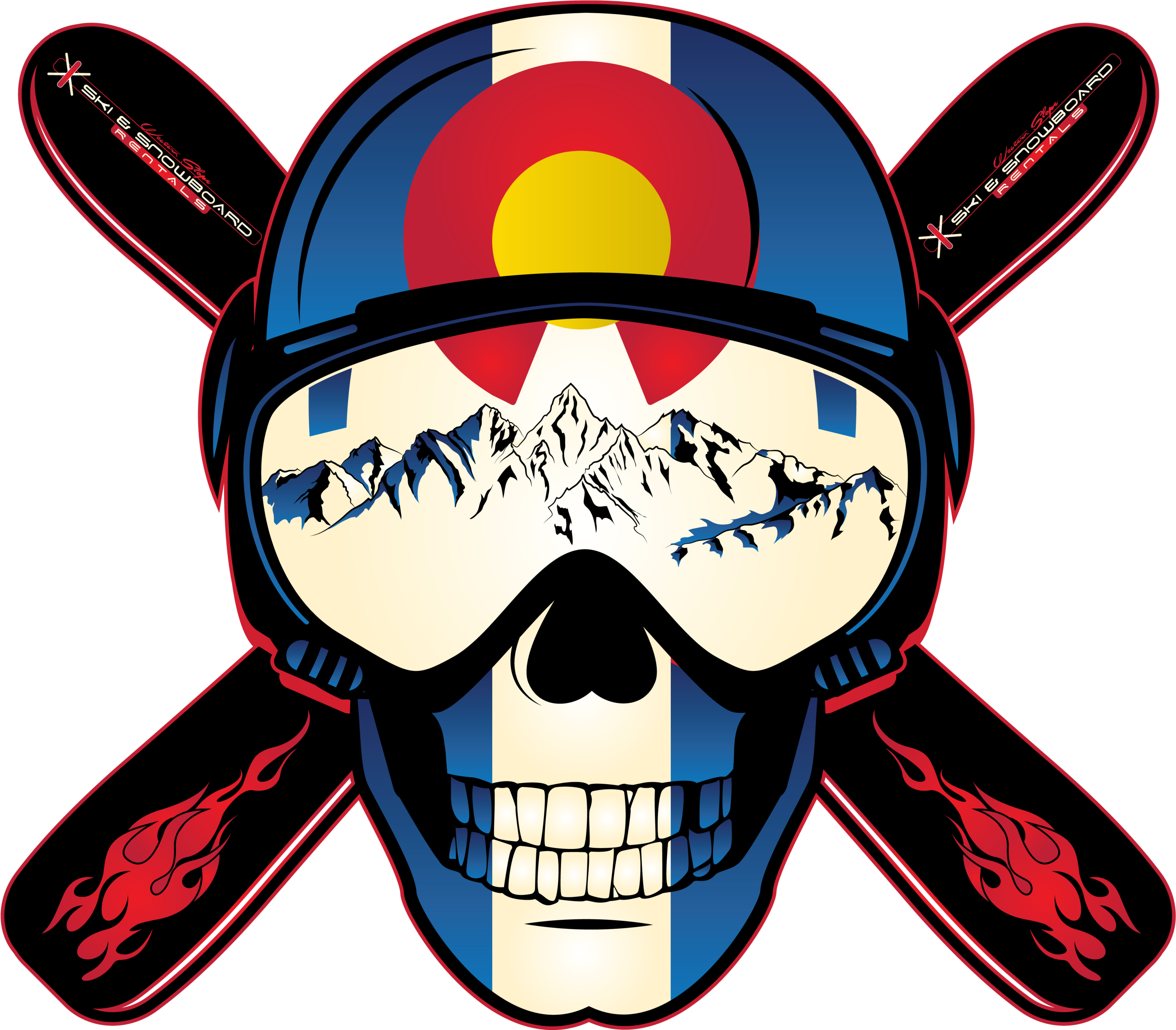 Colorado Themed Skullwith Snowboard Helmetand Goggles