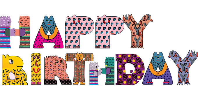 Colorful Animal Happy Birthday Text