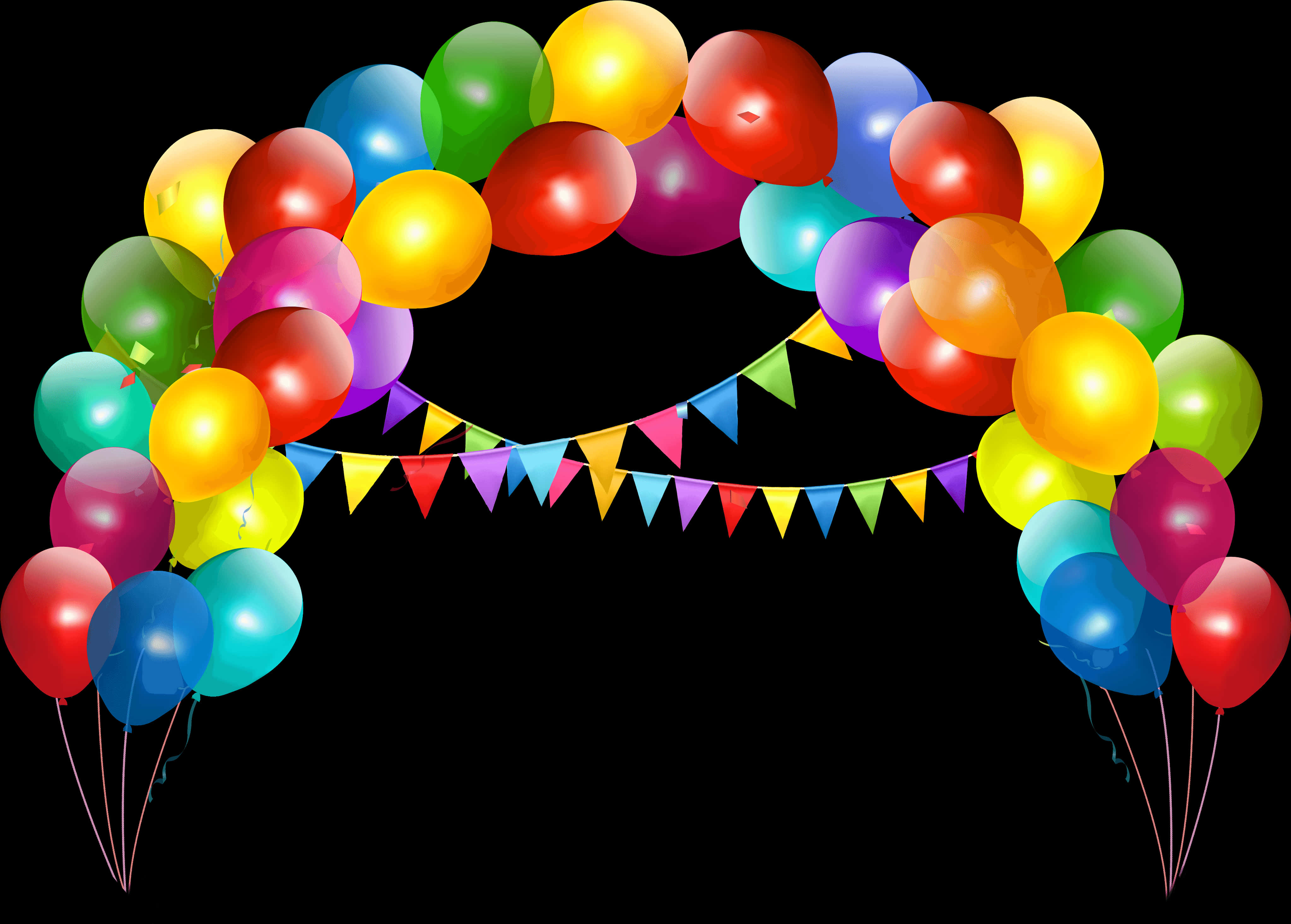 Colorful Balloon Archwith Pennants.jpg