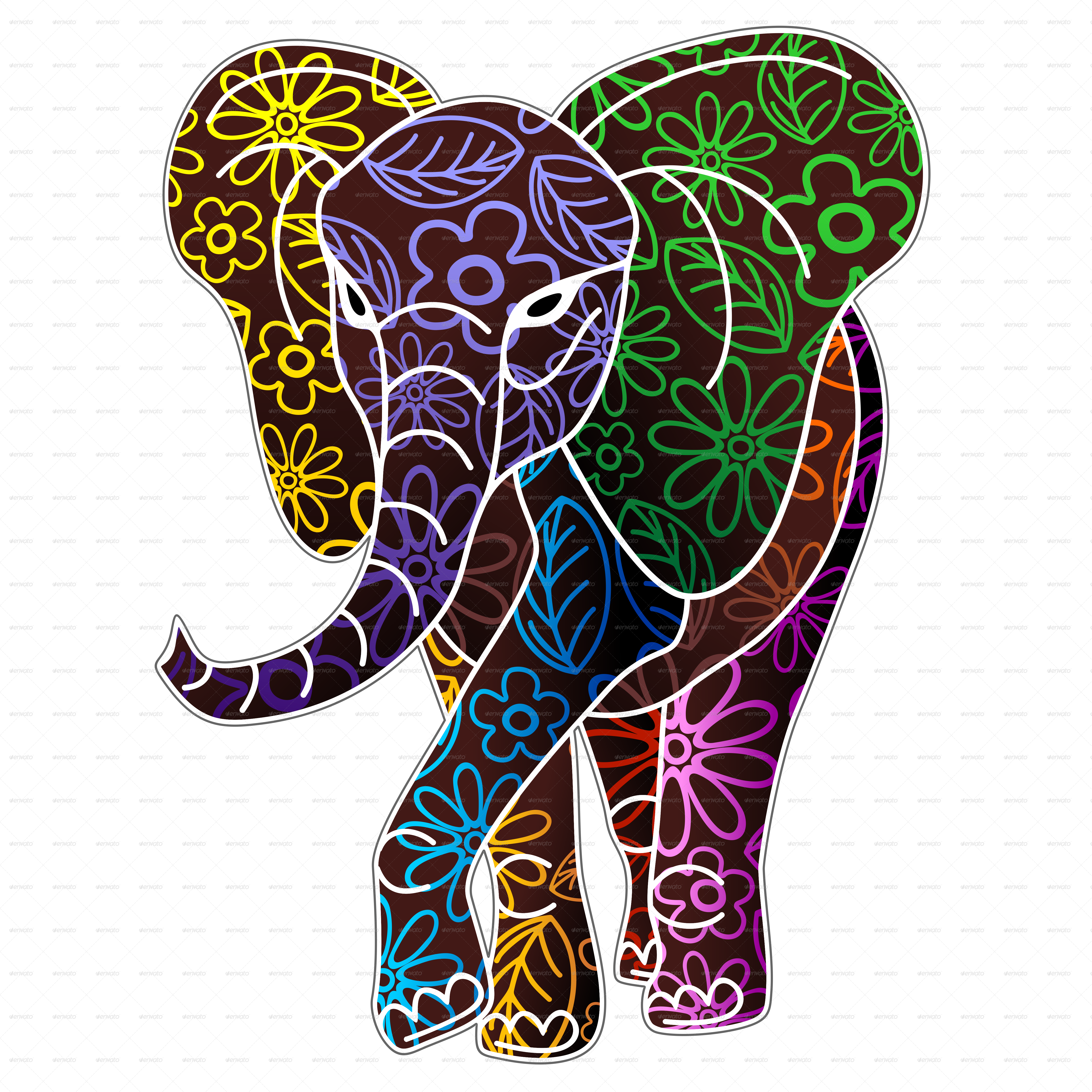 Colorful Batik Elephant Illustration