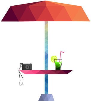 Colorful Beach Umbrellaand Relaxation Items