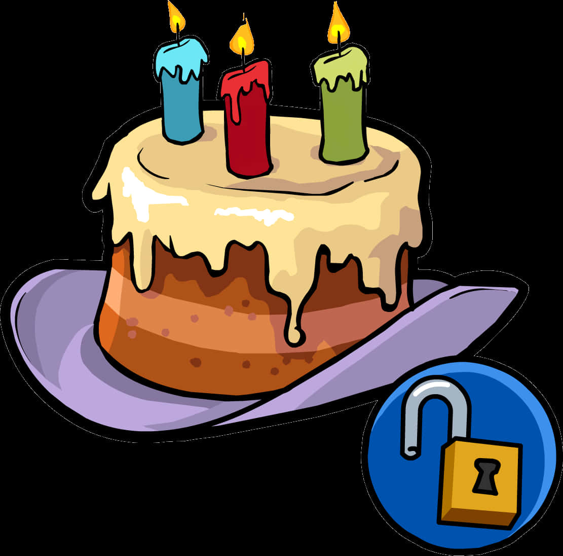 Colorful Birthday Cake With Candlesand Lock Icon