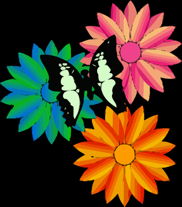 Colorful Butterfliesand Flowers Illustration