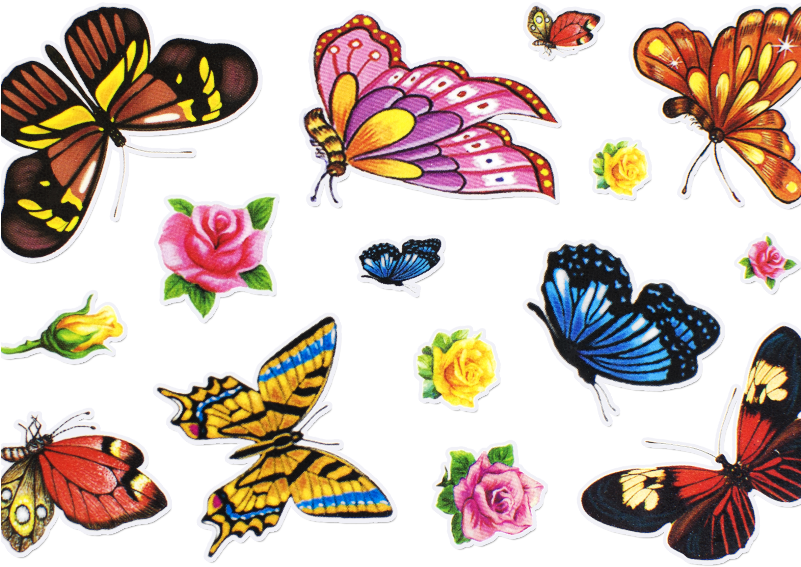 Colorful Butterfliesand Flowers Stickers