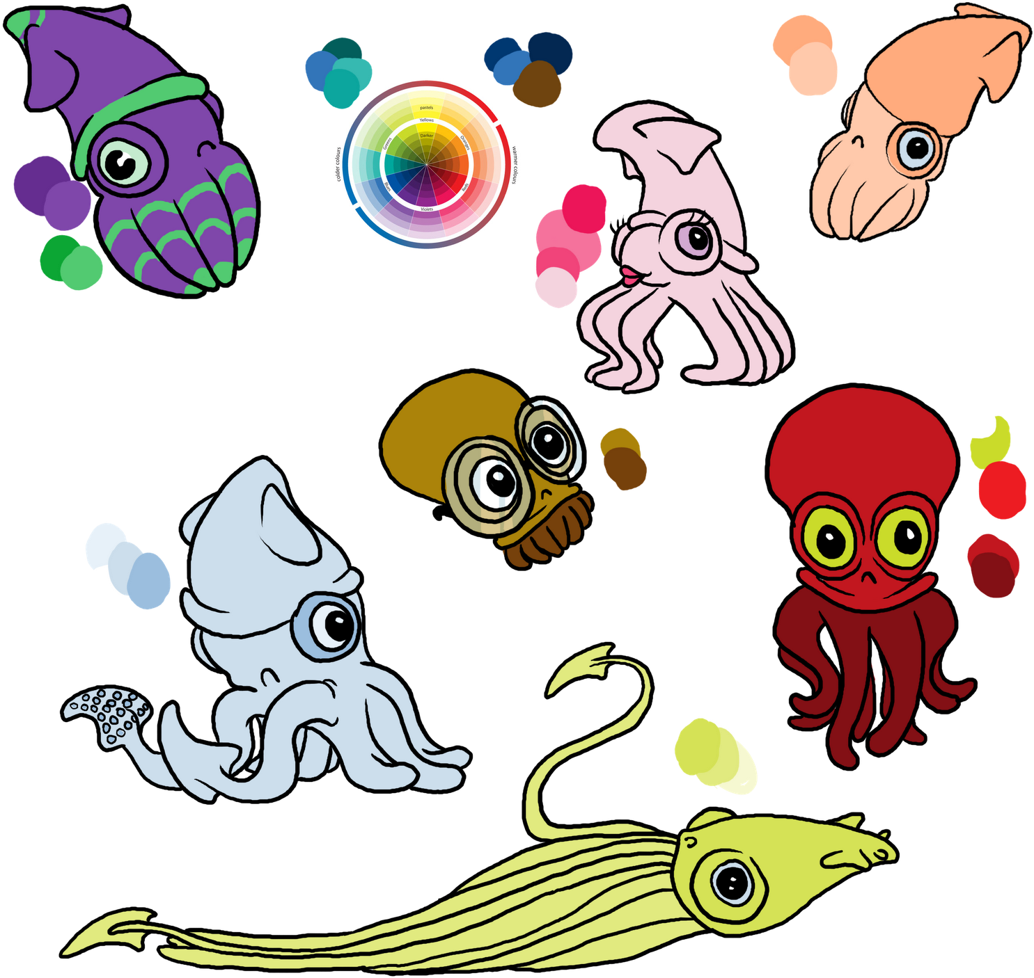 Colorful Cartoon Cuttlefish Collection