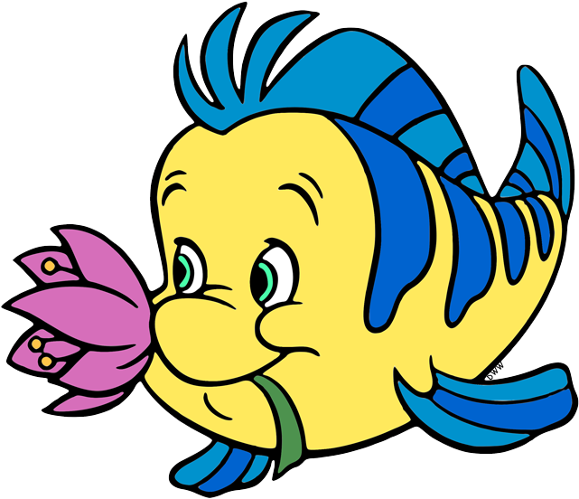 Colorful Cartoon Fish Smelling Flower