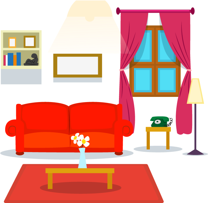 Colorful Cartoon Living Room Interior