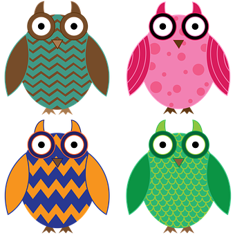 Colorful Cartoon Owls Vector Illustration