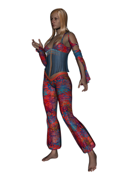 Colorful Casual Attire3 D Model Woman