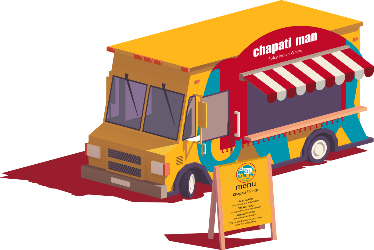 Colorful Chapati Man Food Truck Illustration