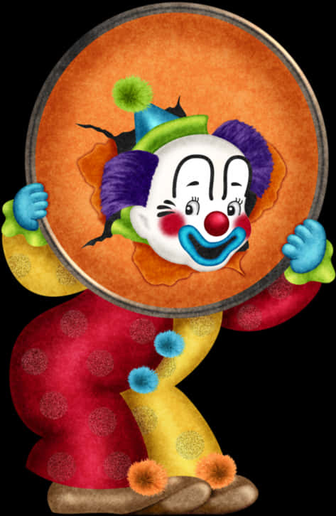 Colorful Clown Peeking Through Circus Hoop