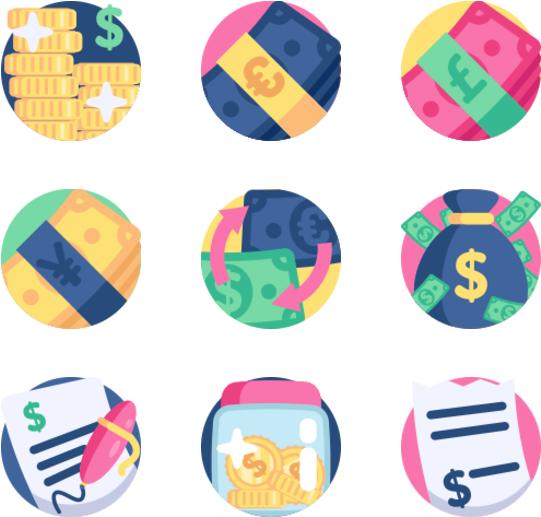 Colorful Currency Icons Set