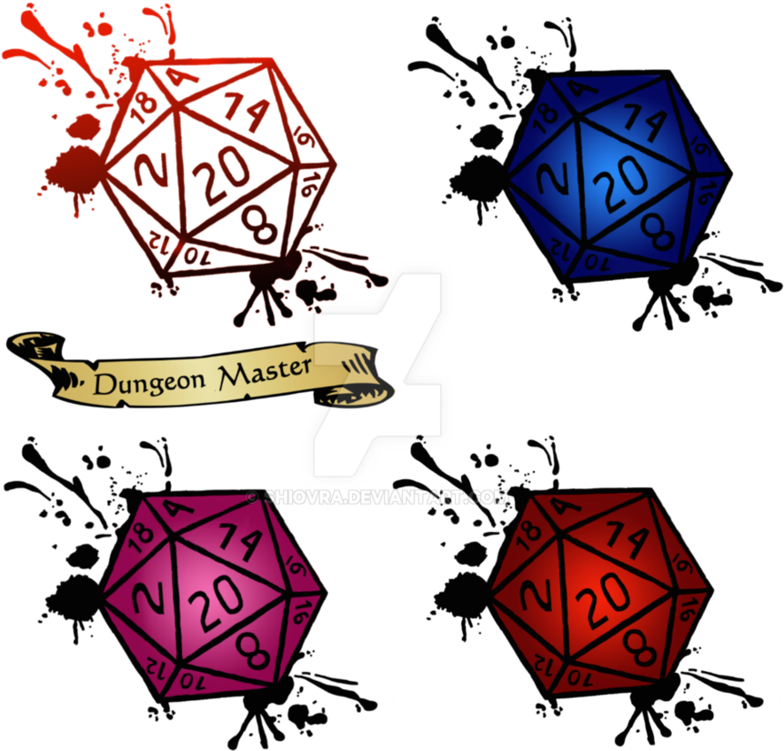 Colorful D20 Diceand Dungeon Master Scroll