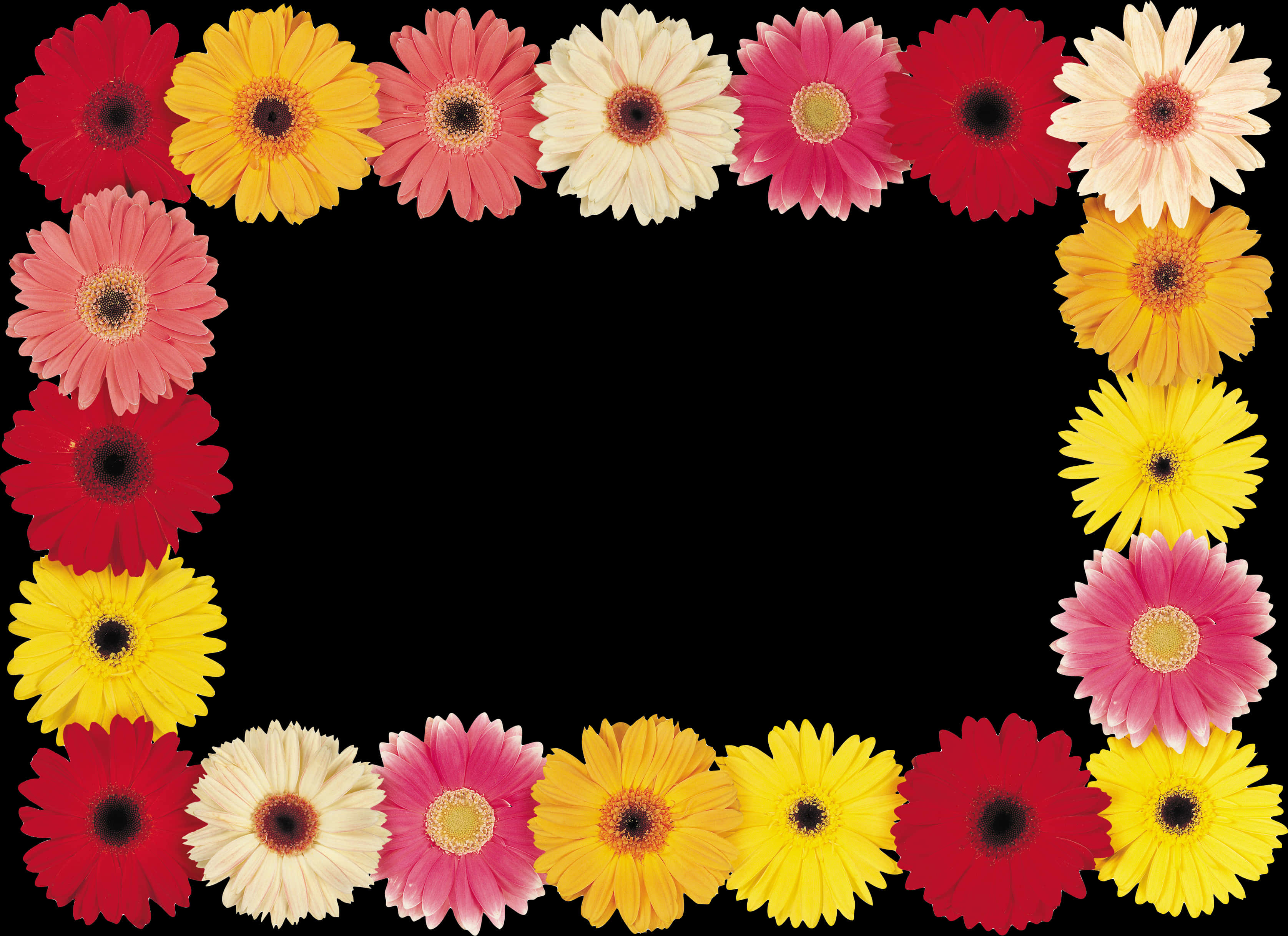 Colorful Daisy Frame Black Background