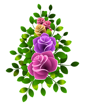 Colorful Digital Roses Black Background