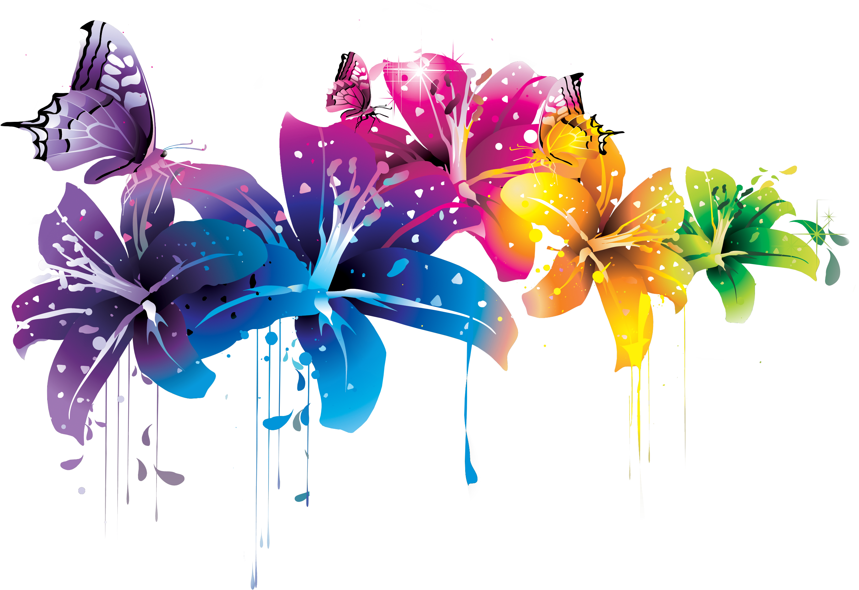 Colorful Floral Vectorwith Butterflies