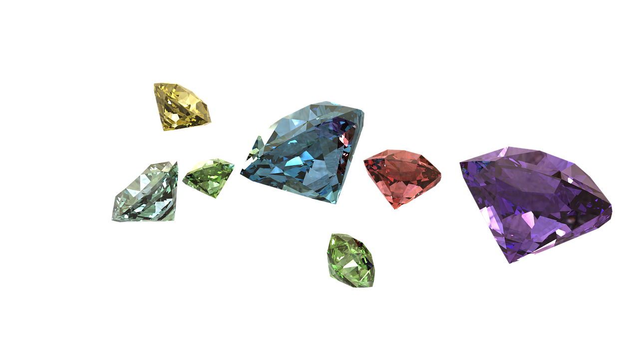 Colorful Gemstones Floating Transparent Background