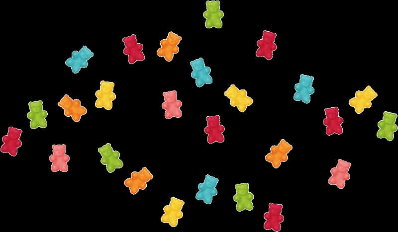 Colorful Gummy Bears Scatteredon Black Background