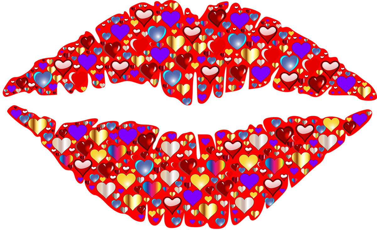 Colorful Hearts Lips Illustration