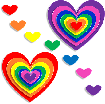 Colorful Layered Hearts Black Background