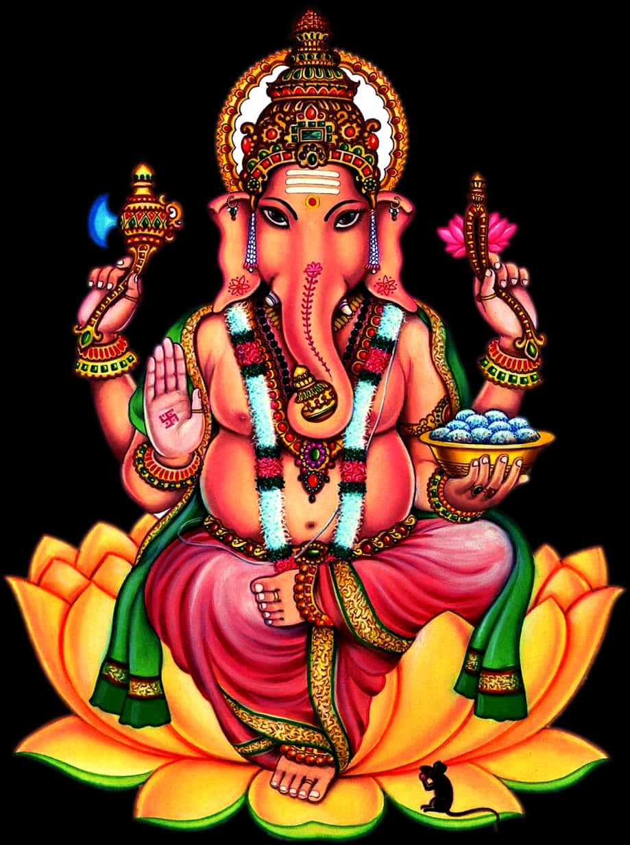 Colorful Lord Ganeshaon Lotus