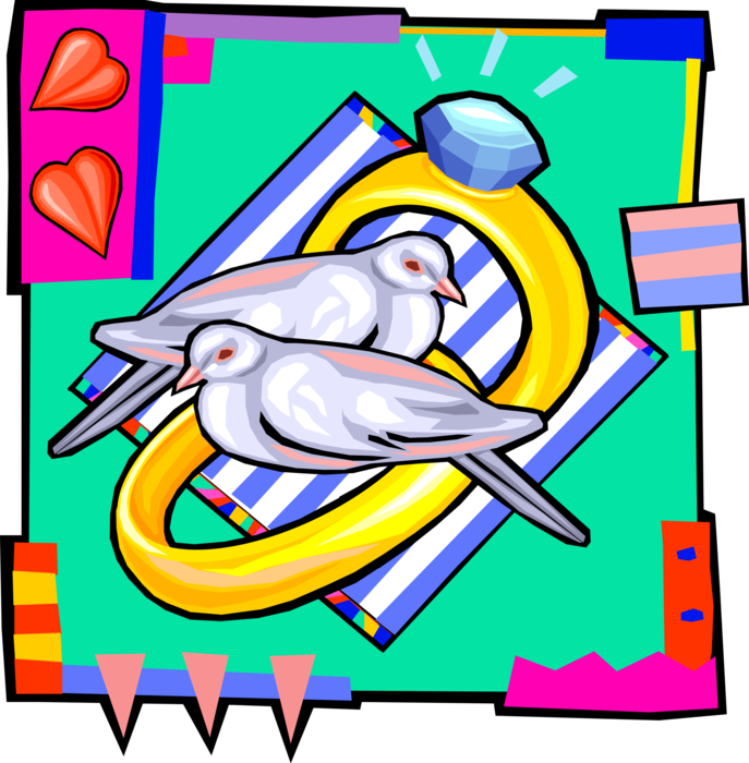 Colorful Lovebirds Wedding Ring Clipart