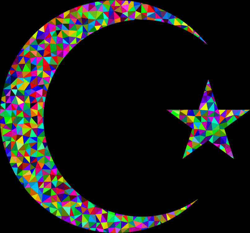 Colorful Mosaic Crescent Moonand Star