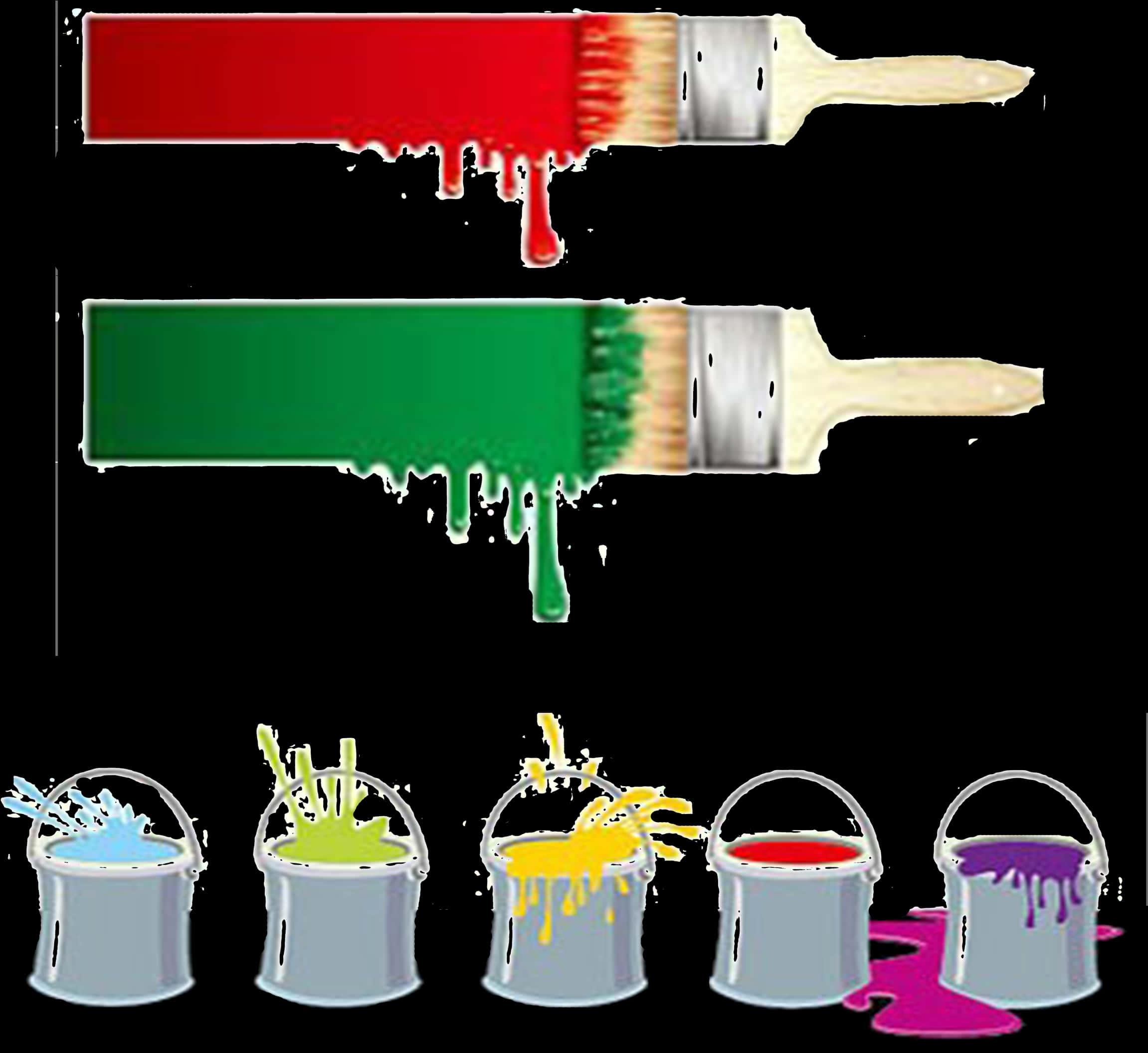 Colorful Paintbrushesand Paint Buckets