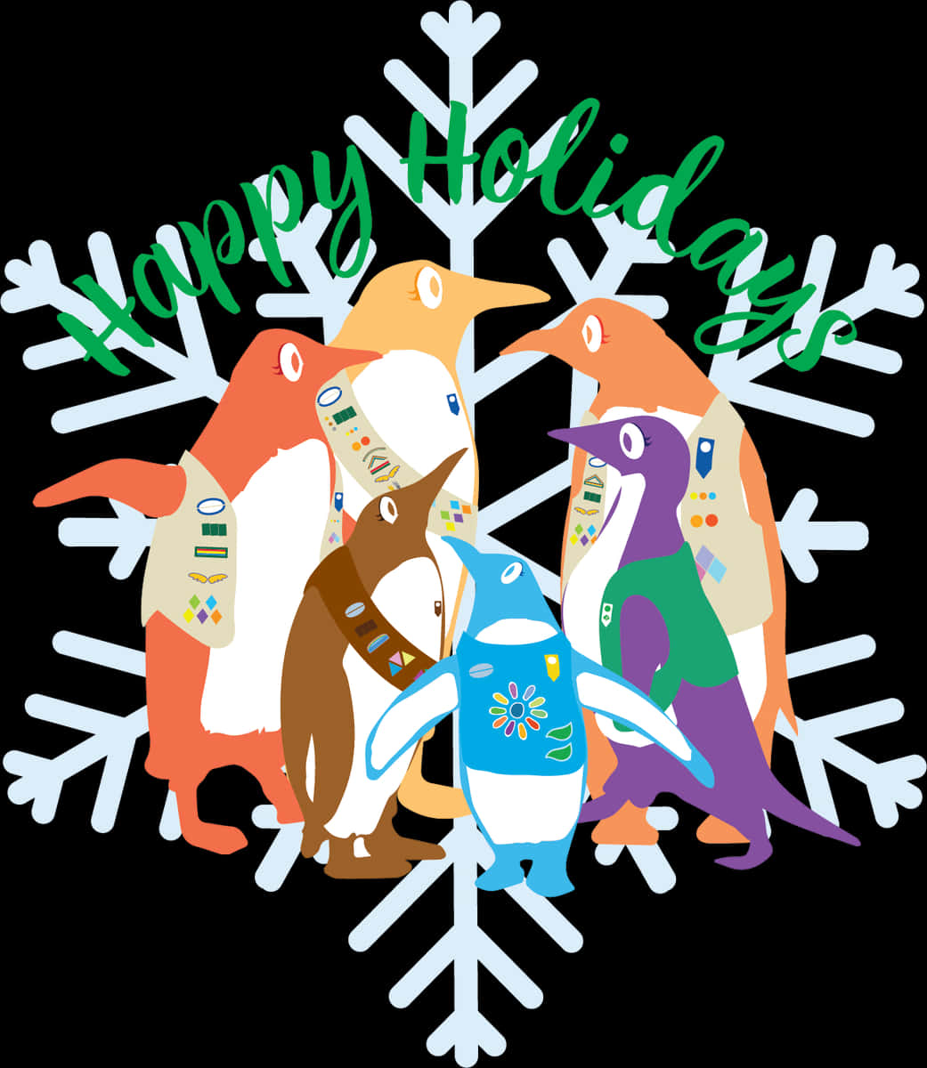 Colorful Penguins Happy Holidays Snowflake