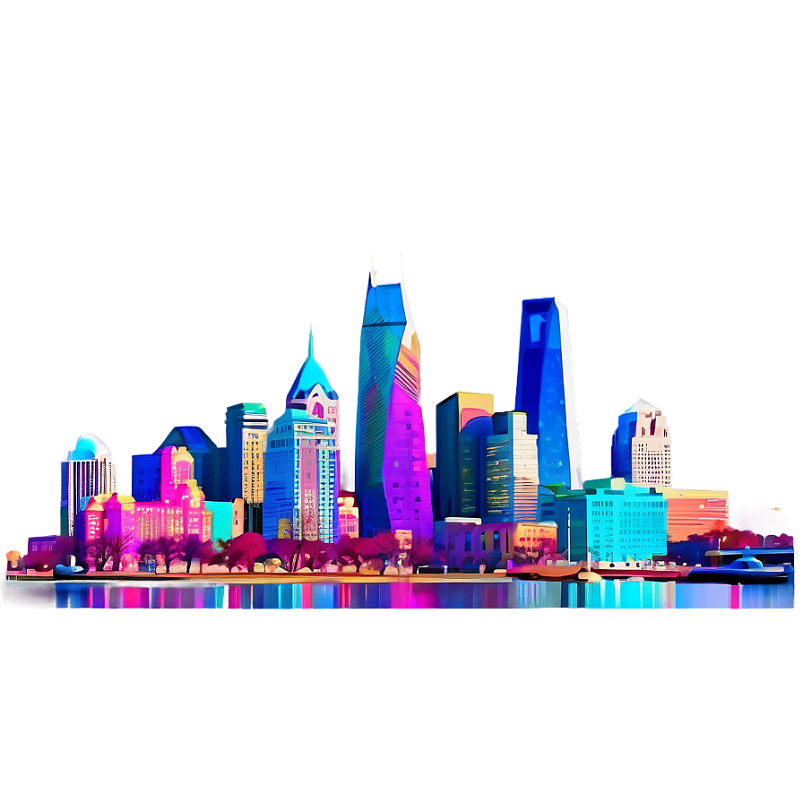 Colorful Philadelphia Skyline Artistic Render Png Waj71