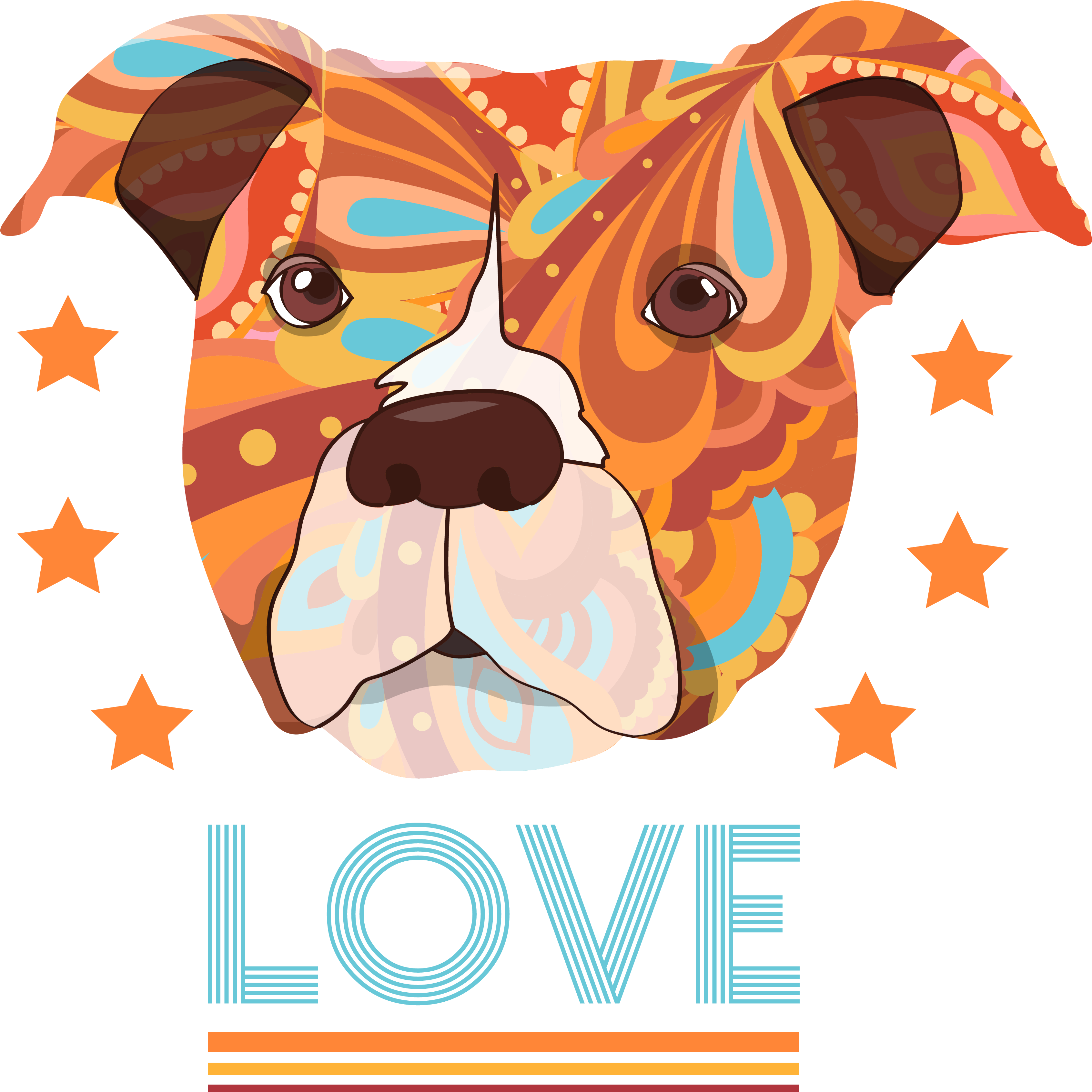 Colorful Pitbull Love Illustration